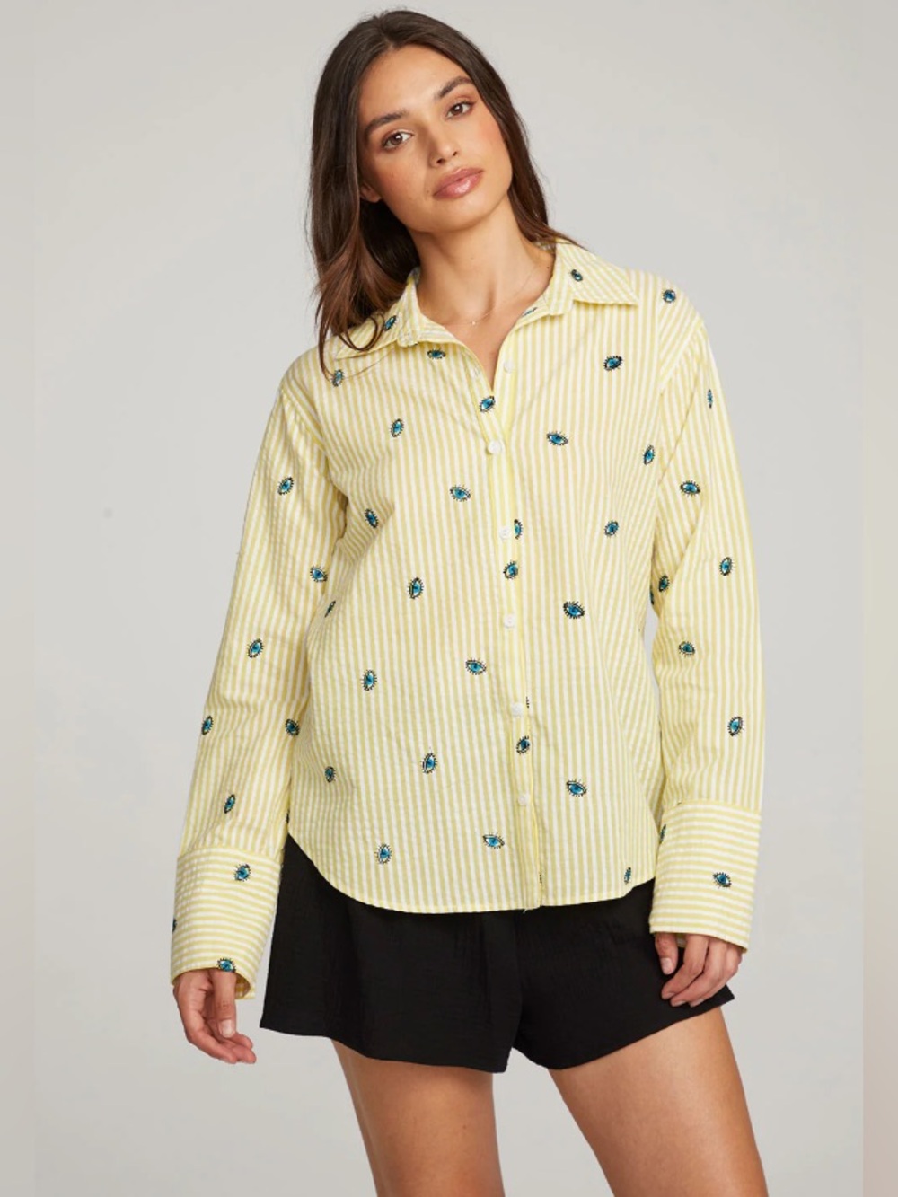 NWT CHASER‎ Oversized Allover Eye Button Down, S/M
